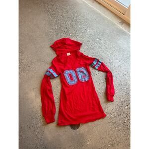 Curious Gypsy Women’s L Top Red Hooded Long Sleeve Graphic Y2K Early 2000s